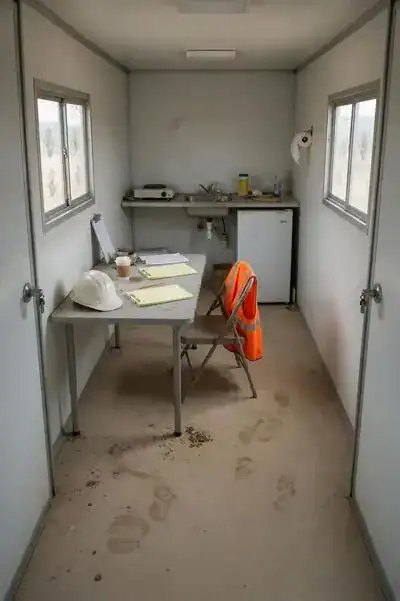 Construction site trailer interior before cleaning